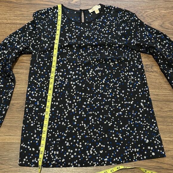 NWOT Michael Kors Shooting Star Bell Sleeve Tunic Top Black Silver and Blue Sm - Picture 10 of 16